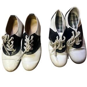 Lot of 2 Vintage black White Saddle Shoes oxford school 2.5